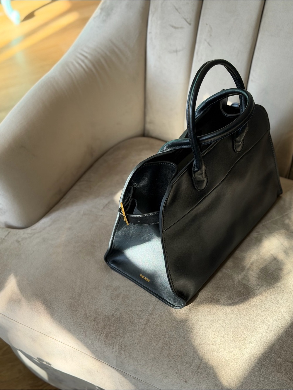 Margaux 15 Smooth Black Leather Top Handle Satchel Handbag Tote - Picture 6 of 15